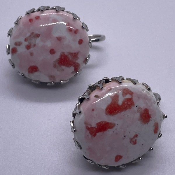 Vintage Clip-on Earrings (white and coral specked)