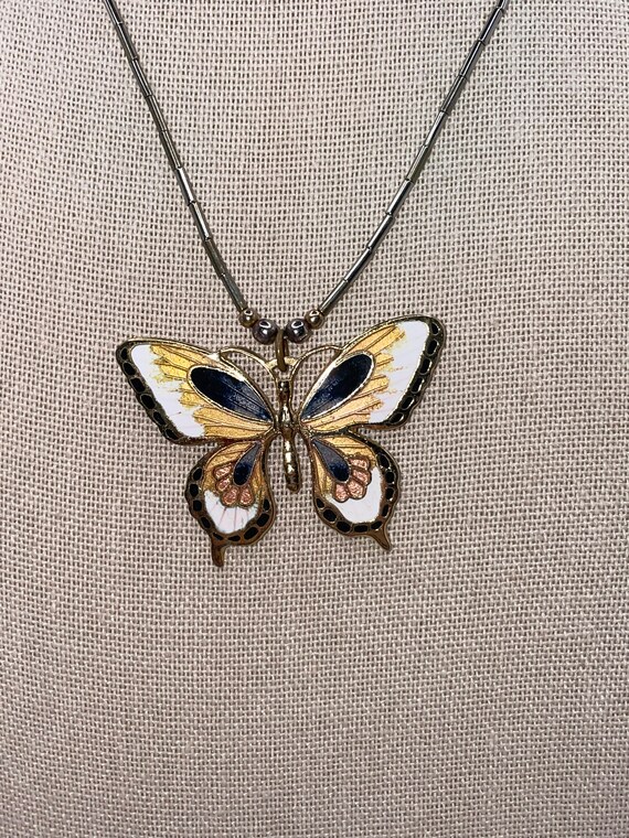 Vintage Gold, Black and White Butterfly Pendant - image 3