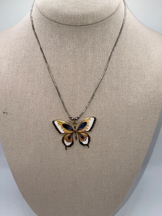 Vintage Gold, Black and White Butterfly Pendant - image 9