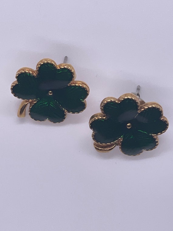 Vintage Avon Four Leaf Clover Earrings (green and… - image 1