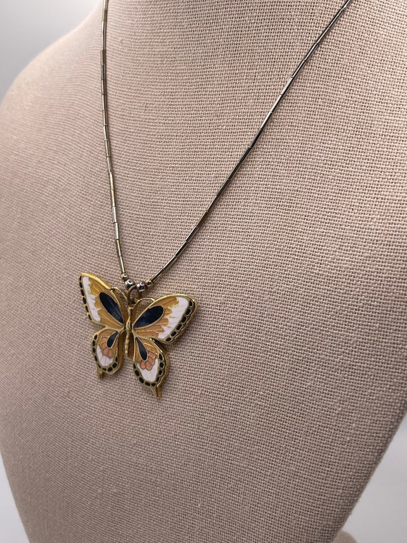 Vintage Gold, Black and White Butterfly Pendant - image 7