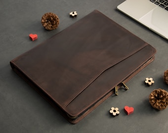 Personalized Leather Portfolio，Leather Portfolio with A4 Notepad Holder,Custom Padfolio,Logo/Name Engraved Portfolio,Graduation gift for Him