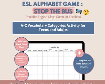 ESL Vocabulary Game: Stop The Bus, A-Z Categories (Printable PDF)