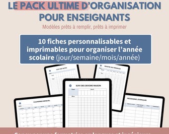 Pack d’Organisation pour Enseignants : Modèles à remplir, imprimables et sans dates  - jour/semaine/mois/année (Téléchargement Numérique)
