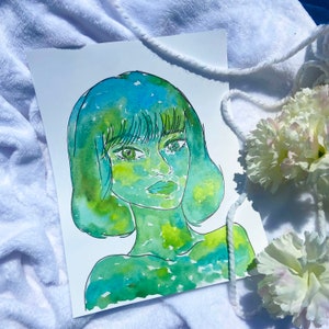 Her Green Mind Watercolor Art Print
