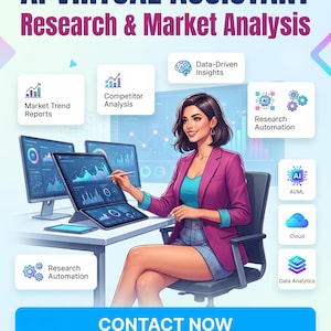 AI Virtuell Assistent | Marknadsanalysanalytiker | Stöd för affärsforskning | Dataanalys | Administrations- och forskningsassistenttjänst