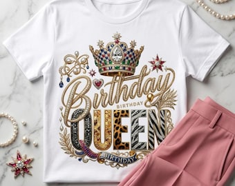 Birthday Queen Leopard PNG, Girly Crown Design (Digital Download)