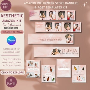 Amazon Influencer Store Kit, rozenbanner en -berichten, canvasjabloon (digitale download) afbeelding 1
