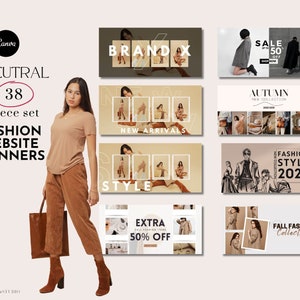 Shopify Website Banner Template Neutral | Canva Shopify Theme Design | Shopify Bundle for Business | Minimalist Canva Web Banner Template