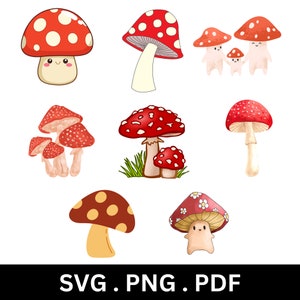 Mushrooms SVG Bundle SVG Cut Files for Cricut Home Decor PNG Digital Download Coquette Aesthetic Mushroom Sketch Silhouette Instant Download