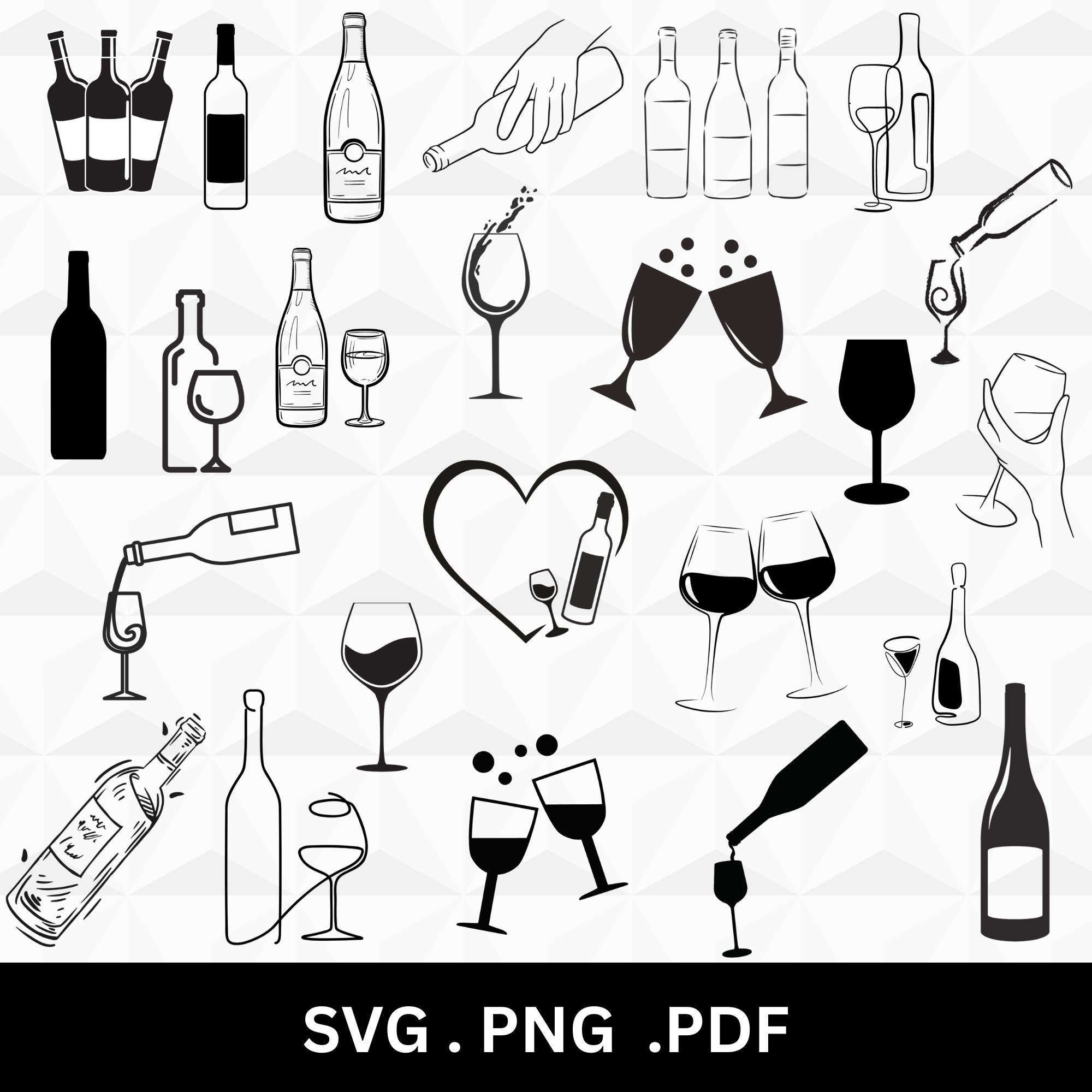 Wine Svg Bundle, Wine Bottle Svg, Wine Glasses Svg, Wine Silhouette