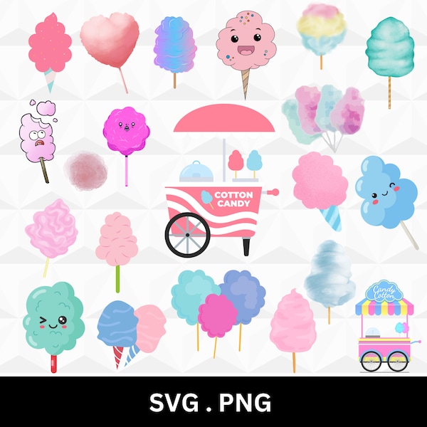 Cotton Candy Clipart, Cotton Candy svg, Watercolor Cotton Candy, Cotton Candy Cart svg, Instant Download.