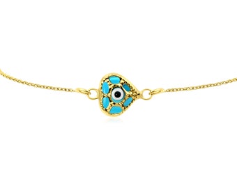 Evil Eye Heart Bracelet in 14 Karat Solid Gold | Evil Eye Jewelry | Love Bracelet | Evil Eye for Protection Bracelet | Bracelet for Mothers