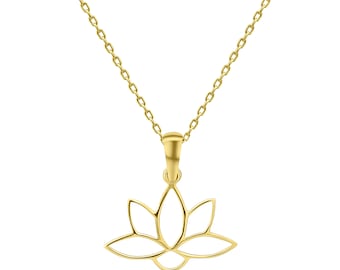 Lotus Flower Pendant Necklace in 14 Karat Solid Gold | Dainty Gold Lotus Pendant | Minimalist, Handcrafted Gold Lotus Necklace for her