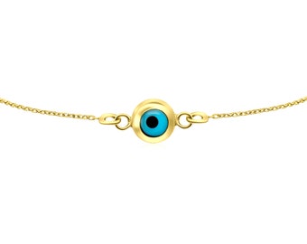 Evil Eye Bracelet in 14 Karat Solid Gold | Handmade Evil Eye Bracelet | Protection Bracelet | Chic Evil Eye Gold Bracelet for Mothers