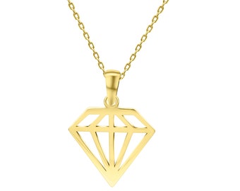 Diamond Shaped Pendant Necklace in 14 Karat Solid Gold | Minimalist Gold Necklace | Handmade Gold Pendant | Dainty Gold Charm Necklace
