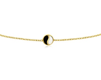 Yin Yang Bracelet in 14 Karat Solid Gold , Dainty Yin Yang Bracelet , Gold Yin Yang Symbol Bracelet - Handmade