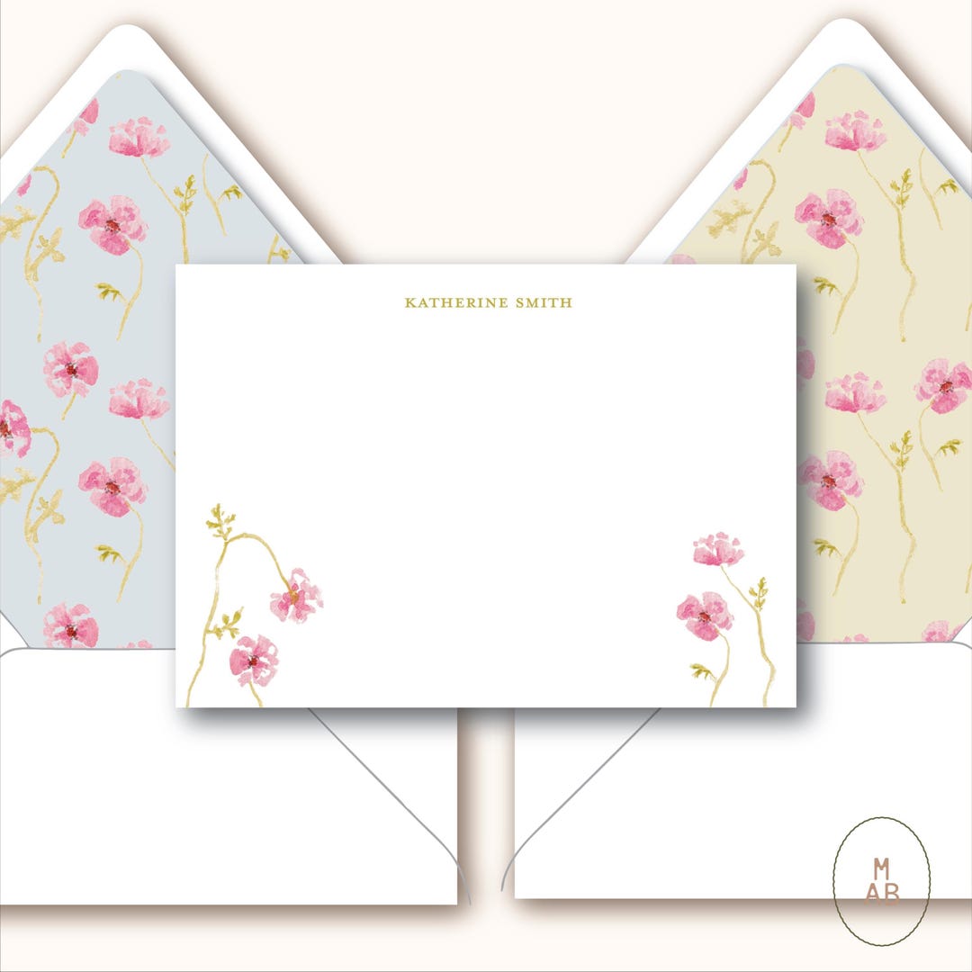 Personalized Floral Stationery Set | Custom Watercolor Notecards ...