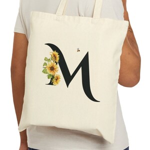 Letter Personalized Initial Canvas Tote Bag Floral Letter Bag Tote Bag for Women