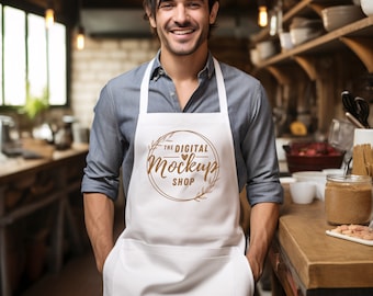 Weiße Schürze Mockup: Küche, Dad, Barista Schürze (Digital JPG)