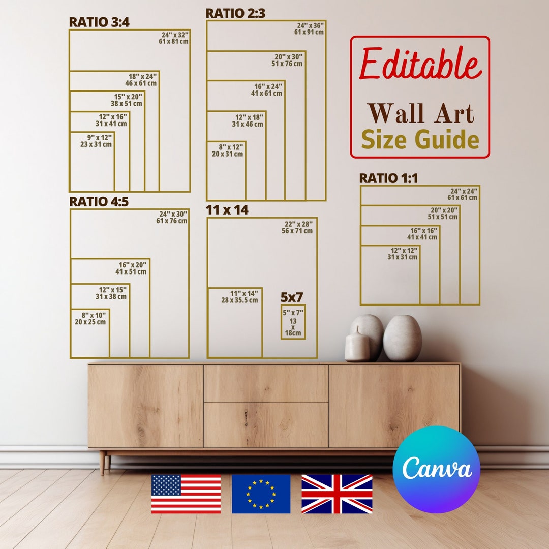 Wall Art Size Guide Template: Printable Chart (digital JPEG) - Etsy