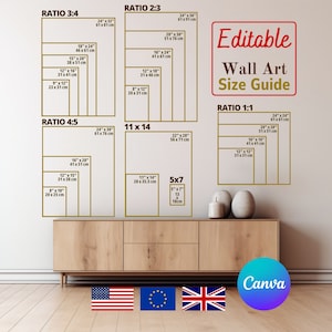 Größentabelle | Anleitung für die Rahmengröße | Print Size Guide | Poster Größentabelle | Wallart Größe Mockup | Vertikale Kunst Größentabelle | Digitales JPEG