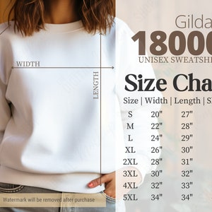 Gildan 18000 Size Chart Unisex Sweatshirt | 18000 Chart Mockup | Gildan Size Chart Mockup | Gildan 18000 Size Guide | Sweatshirt Size Gildan