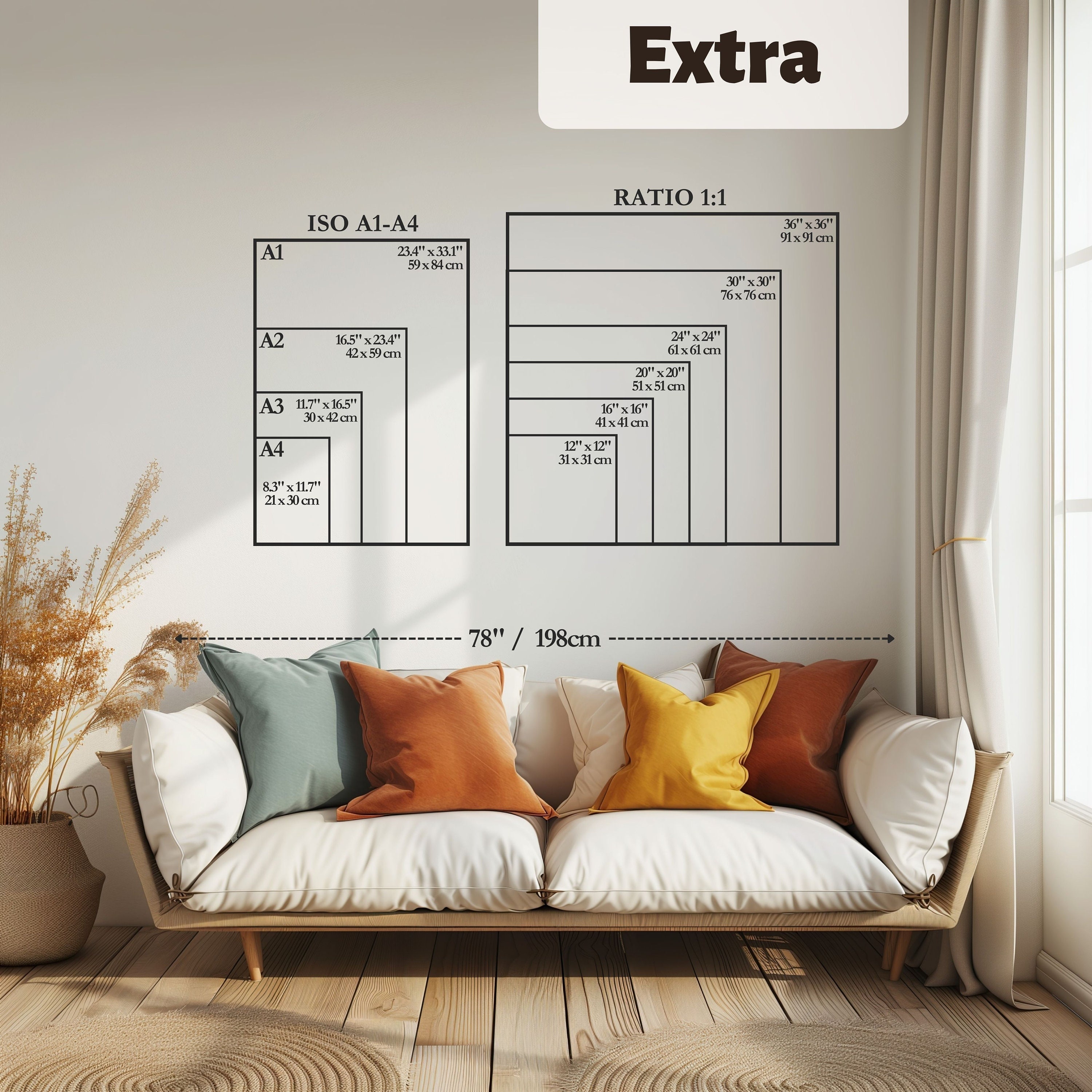 Wall Art Size Guide: Editable Canva Template (PDF) - Etsy