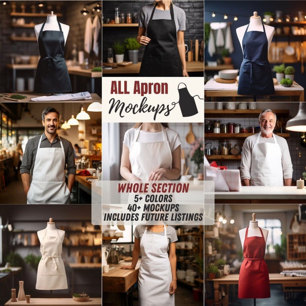 BIG Apron Mockup Bundle | Kitchen Apron Mockups | Chef Apron Mockups | Men and Women Apron Mockup | All Colors Mockup Bundle Aprons