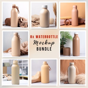 8x Colored Water Bottle Mockup | Reusable Water Bottle Mock up | Water Bottle Logo Mockup | Waterbottle Sticker Mockup | Digital JPEG IMAGE