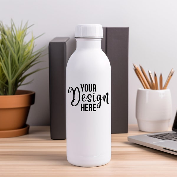 2x White Water Bottle Mockup | Reusable Water Bottle Mock up | Water Bottle Logo Mockup | Waterbottle Sticker Mockup | Digital JPEG IMAGE