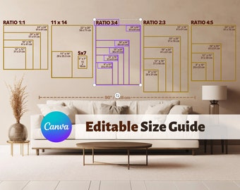 Guide des tailles pour décoration murale | Guide des tailles de cadre | Guide des tailles à imprimer | Tableau des tailles pour affiches | Maquette de la taille d'un tableau mural | Guide des tailles pour oeuvres d'art verticales | Modifiable