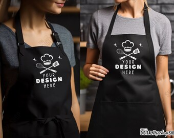 2x Black Apron Mockup | Kitchen Apron Mockup | Chef Apron Mockup | Barista Apron Mockup | Black Apron Photo | Digital Apron | 2x JPEG IMAGE