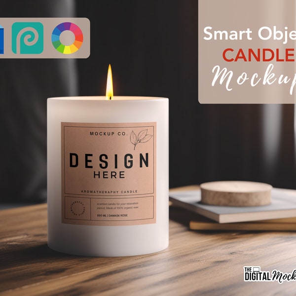 Candle PSD Mockup | Scented Candle Mockup | Candle Label Mockup | Mockup Candle | Blank Candle Mockup | Digital PSD Smart Object + JPG Image