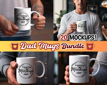 White Mug Mockup Bundle: Dad & Male Model Designs (Digital Download)