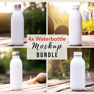 4x White Water Bottle Mockup | Reusable Water Bottle Mock up | Water Bottle Logo Mockup | Waterbottle Sticker Mockup | Digital JPEG IMAGE