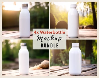 4x White Water Bottle Mockup | Reusable Water Bottle Mock up | Water Bottle Logo Mockup | Waterbottle Sticker Mockup | Digital JPEG IMAGE