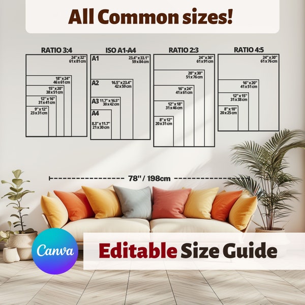 Wall Art Size Guide | Frame Size Guide | Print Size Guide | Poster Size Chart | Wallart Size Mockup | Vertical Art Size Guide | Digital JPEG