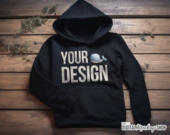 Schwarzer Pullover Hoodie Mockup: Digitale JPEG Vorlage