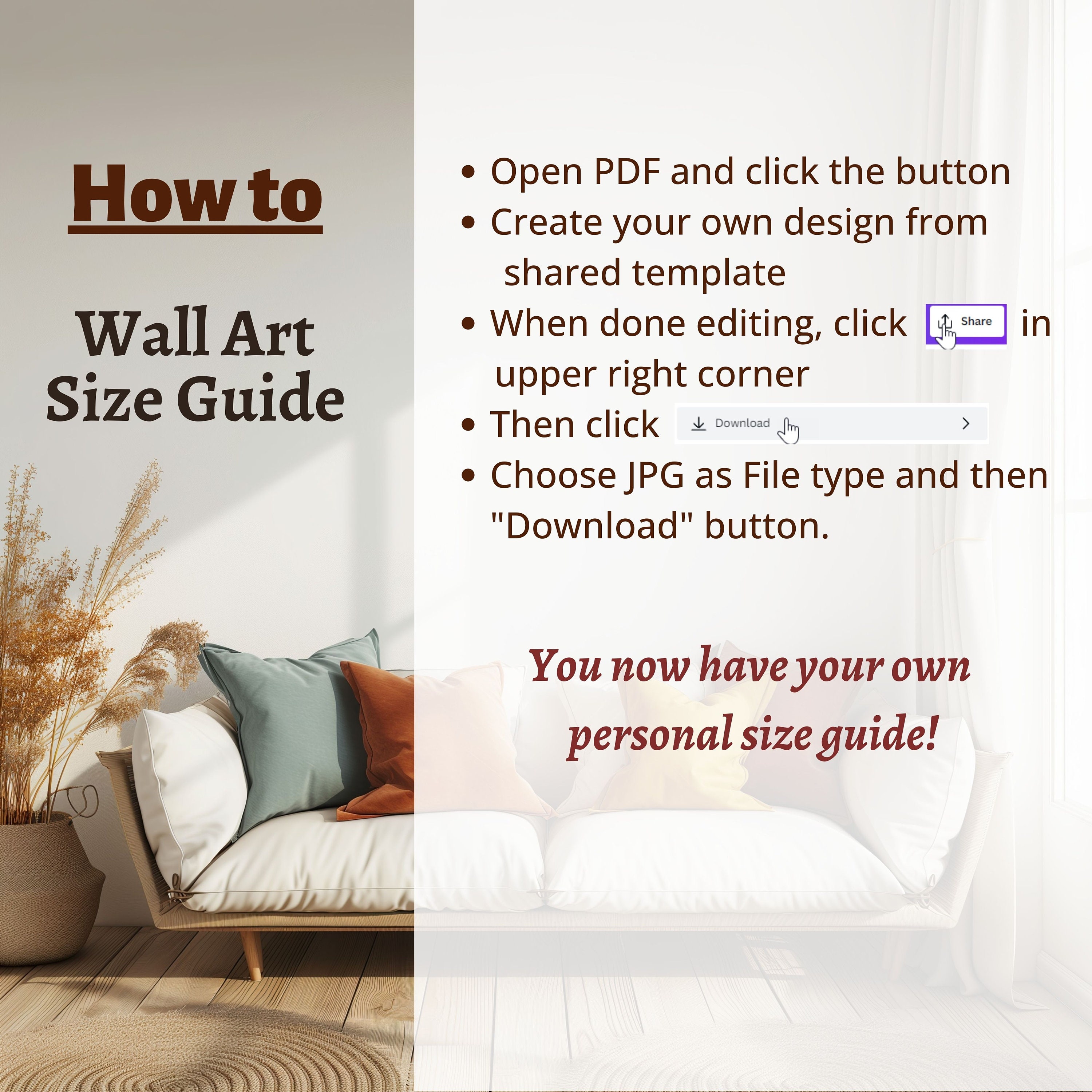 Wall Art Size Guide: Editable Canva Template (PDF) - Etsy