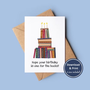 Cartão de aniversário imprimível do bolo do livro | cartão digital | Download instantâneo
