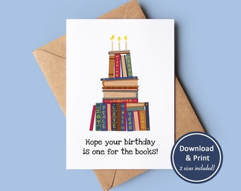 Printable Book Cake Birthday Card | Digital Greeting Card | Instant Download