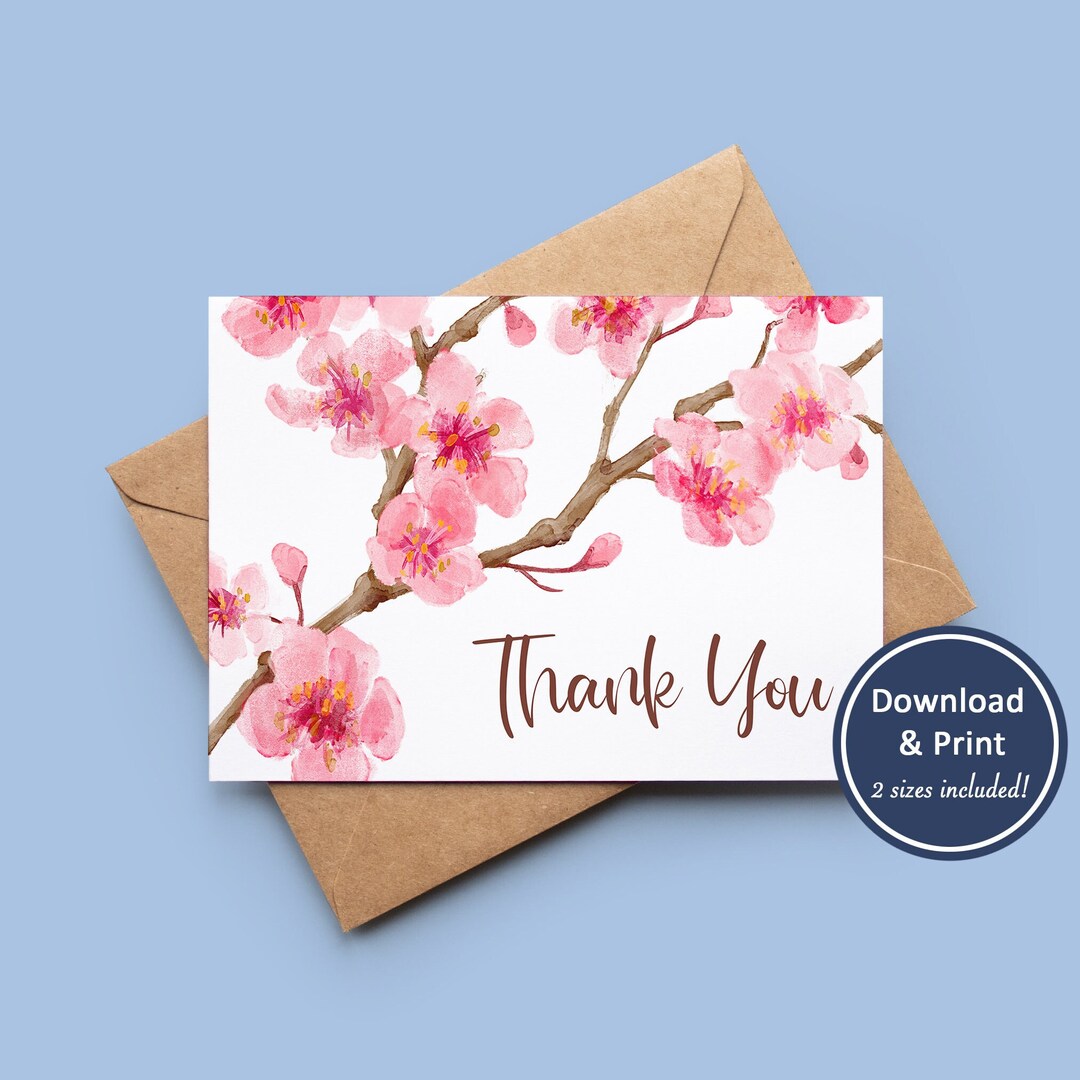Watercolor Cherry Blossom Thank You Card | Printable Sakura (digital ...