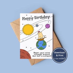 Printable Space Voyage Birthday Card | Digital Greeting Card | Instant Download