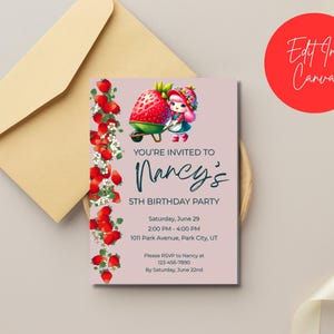 Strawberry Shortcake Birthday Invitation, Strawberry Birthday Invitation Template, Straw Berry Sweet Birthday Editable Printable Party Theme