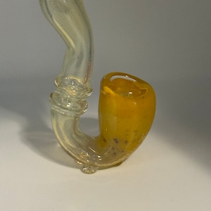 Sherlock Glass pipe Yellow frit and fumed color change (6 inches)