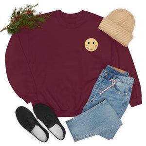 Smiley Face Crewneck Sweatshirt, Trendy Sweatshirt, Happy Face Crewneck, Smile Sweatshirt