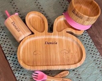 Personalized Bamboo Baby Feeding Set | Baby Led Weaning Plate with Suction Bowl | Custom Name Toddler Dinnerware | Eco Friendly Baby Gift