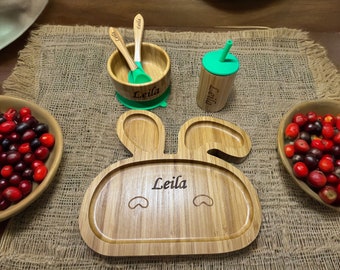 Kids Dining Set Baby Suction bowl & plate Gift idea Custom Baby Weaning Set Baby and Toddler Mealtime Set Bamboo Plate Dinnerware Gift