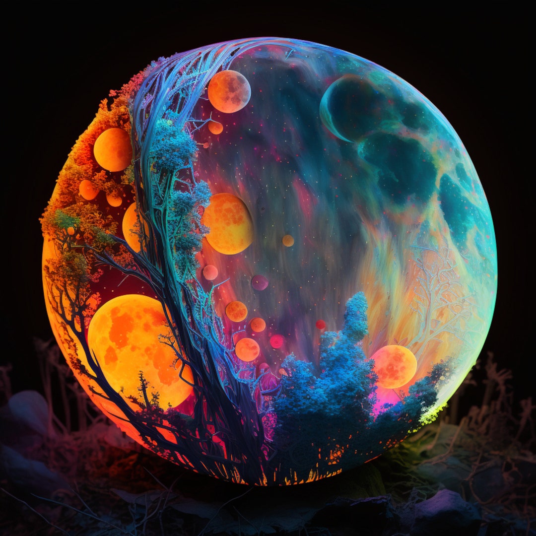 Psychedelic Moon, Downloadable Wall Art, - Etsy